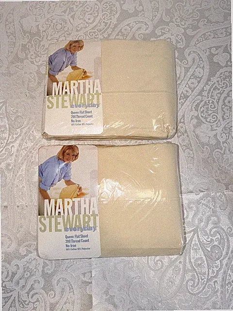 2 Vintage Martha Stewart Everyday Queen Flat Sheets Oatmeal OAT NOS 200TC Kmart