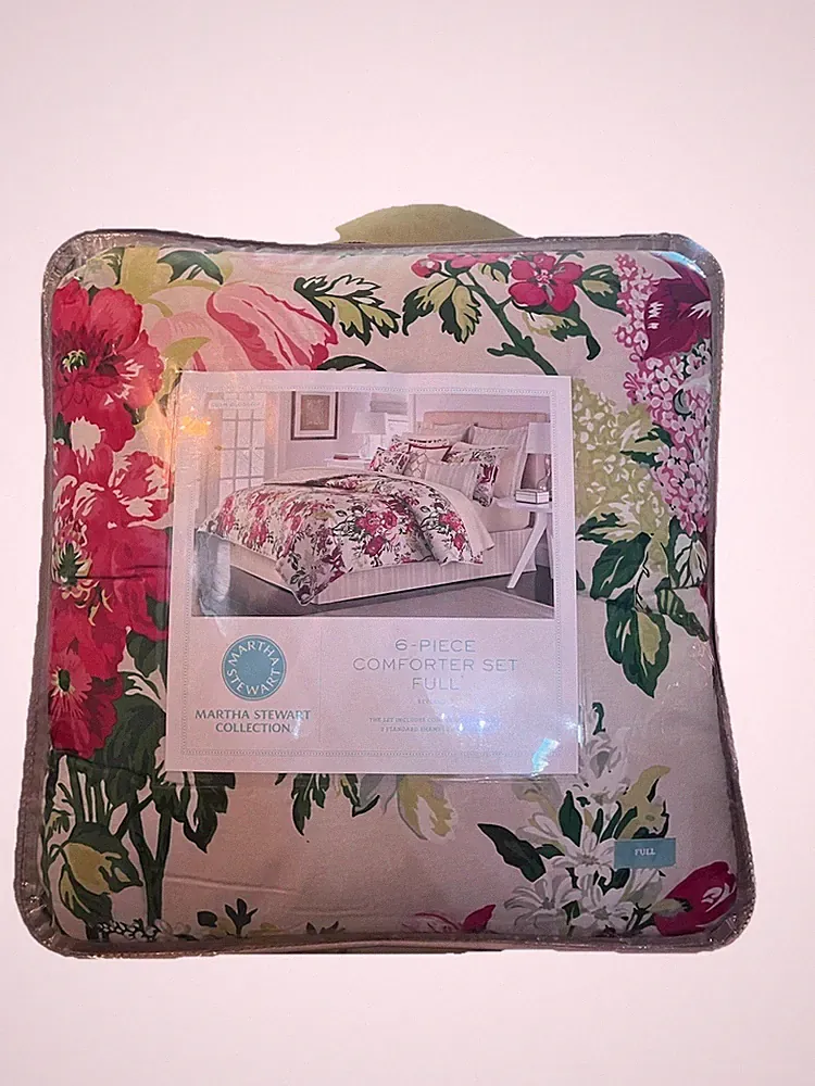 Brand New Martha Stewart Lush Blossom 6 Pc Full Comforter Set Floral Pink
