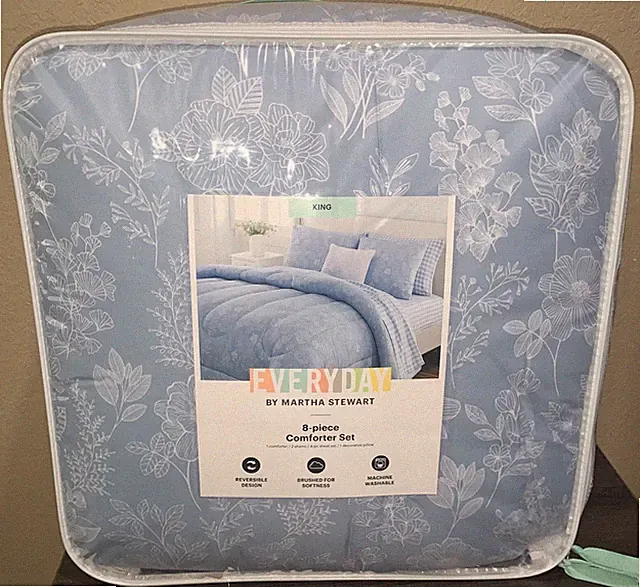 EVERYDAY Martha Stewart 8p KING Set Floral Comforter,Shams,Pillow,Checked Sheets