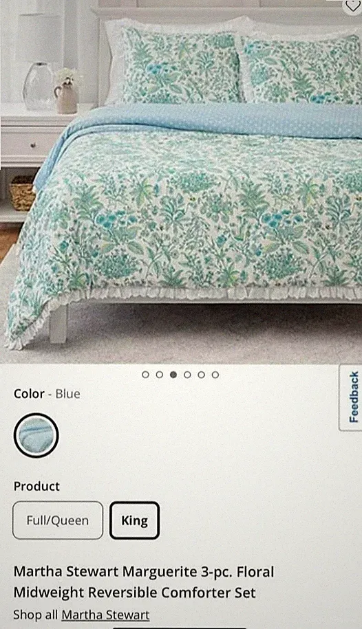 Martha Stewart 3 pc Floral Reversible comforter Set -King