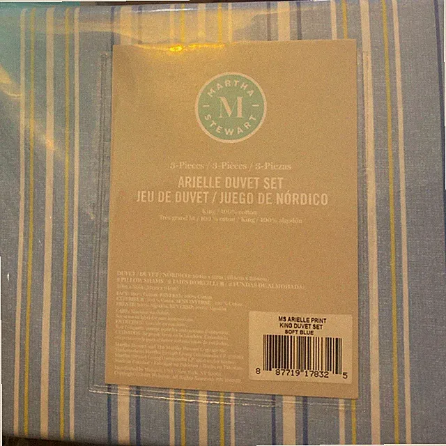 MARTHA STEWART Arielle Striped Duvet Set 3pc Cover 100% Cotton NIB 💙