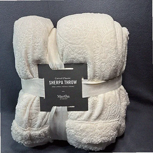 Martha Stewart Carved Classic Sherpa Throw Blanket White 50x60 100% Polyester
