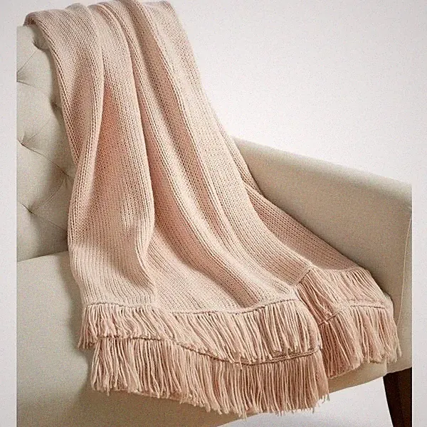 Martha Stewart Collection Chunky Knit Throw Blanket Blush Pink 100% Acrylic