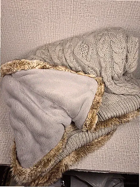 Martha Stewart Collection Gray Cable Knit Brown Faux Fur Blanket Throw 50x60