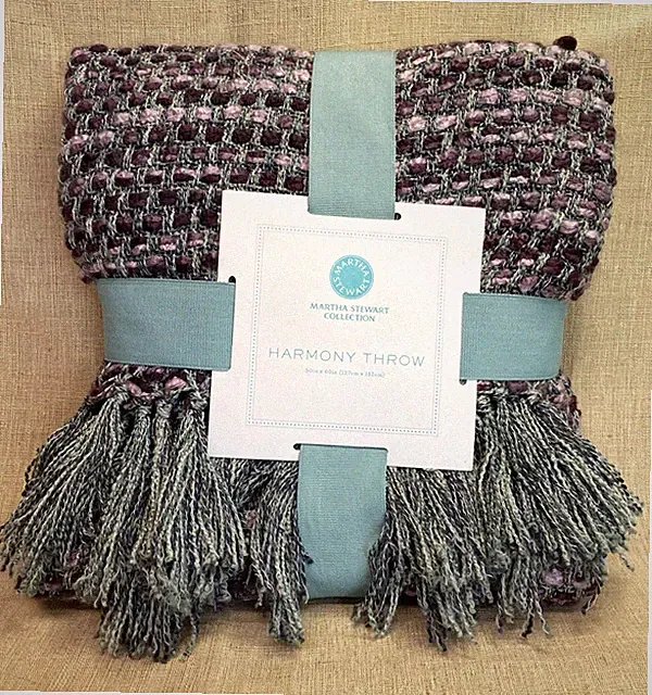 MARTHA STEWART Collection Harmony Throw 50x60 Knitted Fringe Blanket Acrylic