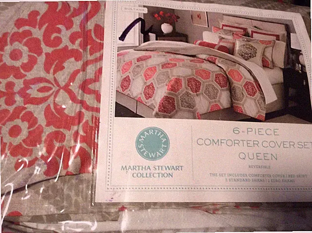 MARTHA STEWART COLLECTION QUEEN pacif tile (6) PCS DUVET COVER SET
