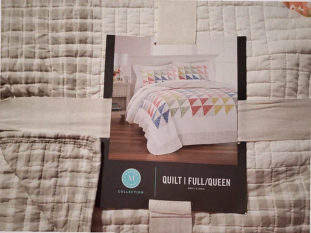 Martha Stewart Collection Quilt Queen Gingham Checker Patchwork White Cotton