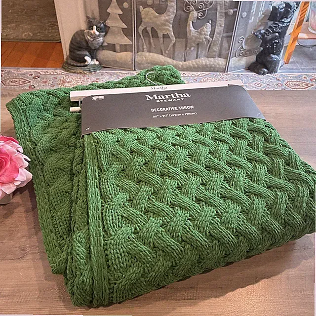Martha Stewart Collection Soft Green Cable Knit Decorative Throw 50” x 70”