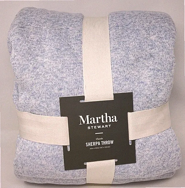 Martha Stewart Collection Soft Heathered Sweater Fleece Blanket - KING - Blue