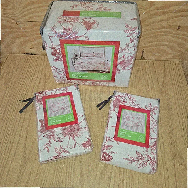 Martha Stewart Duvet King Winter Floral w 2 Flannel Shams King NIP