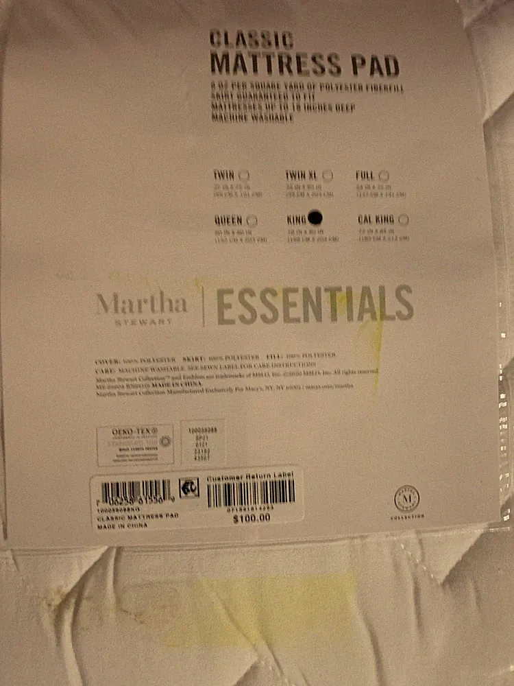 Martha Stewart Essential KING Mattress Pad Cover Topper 18' Deep White NEW