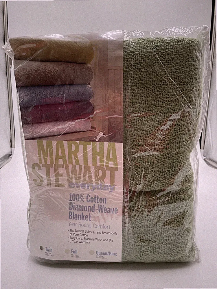 Martha Stewart Everyday 100% Cotton Diamond-Weave Blanket Twin Size Jade Green