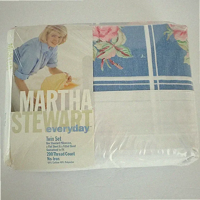 MARTHA STEWART everyday Blue Floral TWIN SHEET SET 200 Thread Count 1997 NEW
