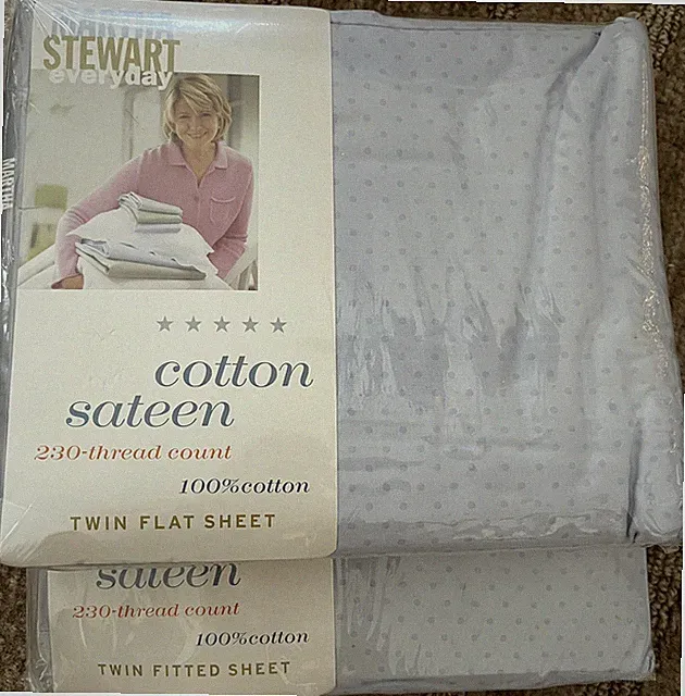 MARTHA STEWART everyday Blue TWIN FLAT & FITTED 230 Cotton Thread Count