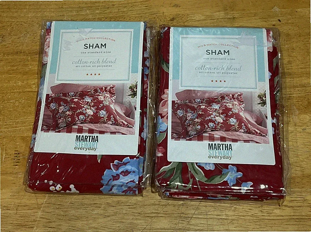 Martha Stewart Everyday Red Floral Shams Blue Flowers Cottagecore Vtg Set Of 2