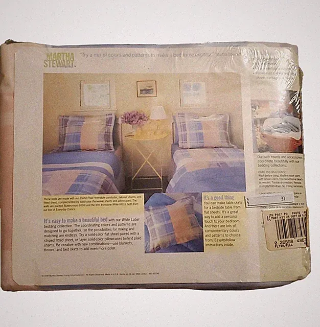 Martha Stewart Everyday Vintage Full Flat Sheet Pastel Plaid 200 Thread Count