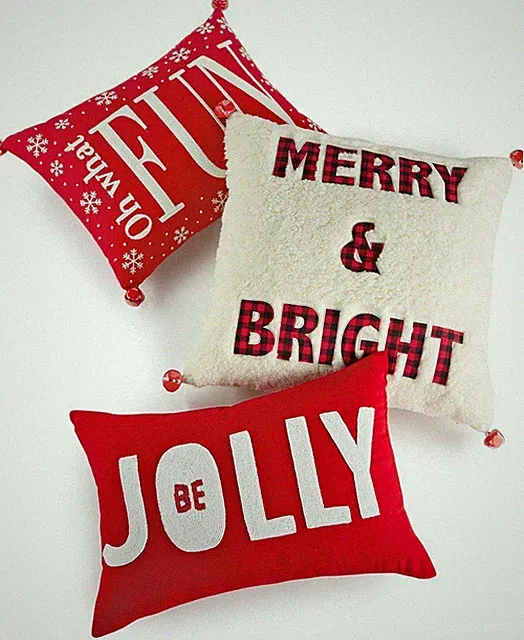 Martha Stewart Festive Holiday Phrase 'MERYY & BRIGHT' Decorative Pillow - New