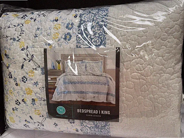 Martha Stewart Floral Scallop Vine KING Cotton Quilted Bedspread Floor Length