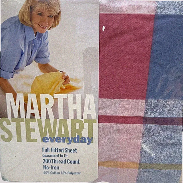 Martha Stewart Full Fitted Sheet Pastel Plaid Light Madras Rose Vintage New