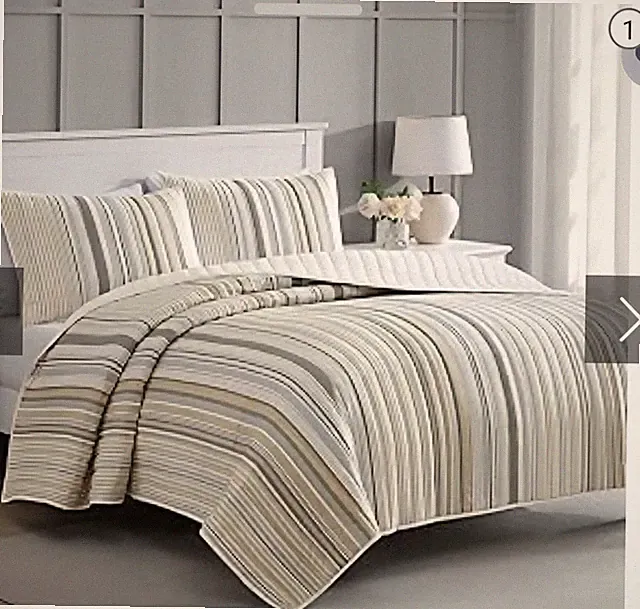Martha Stewart Full/Queen Striped Quilt Set Machine Washable Polyester