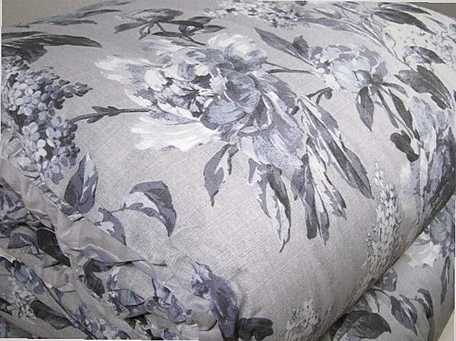 Martha Stewart Gray Ruched Floral Flowers Queen Comforter Sheet Set Shams New