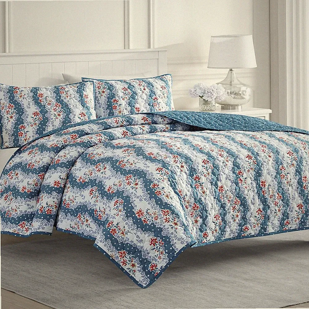 Martha Stewart Hereford Stripe Quilt Set - Twin NEW