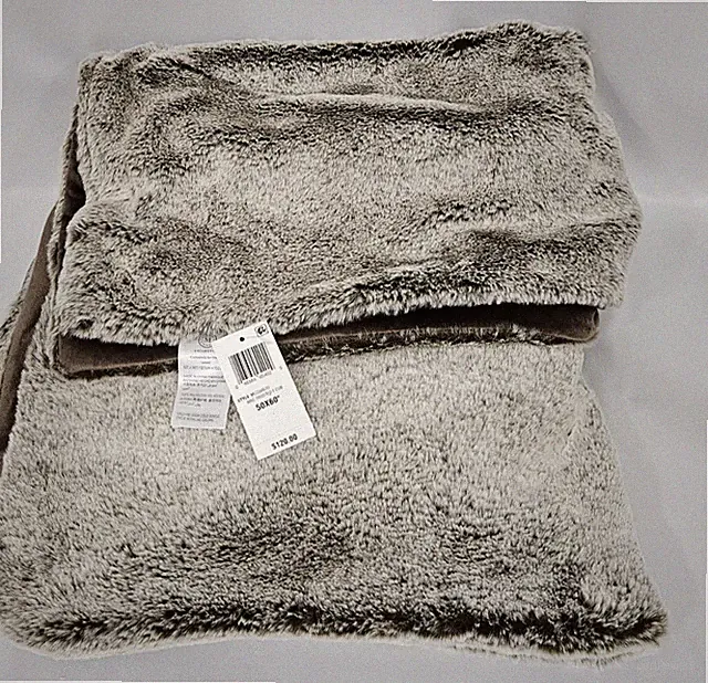 Martha Stewart Plush Faux Fur Throw Brown Frosted Cub Reversible 50" X 60" New