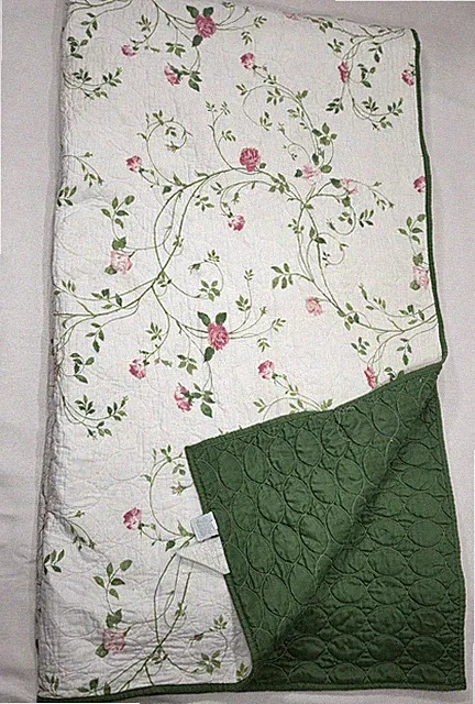 Martha Stewart Queen Quilt Blanket Budding Blossom Pink Green Cotton Reversible