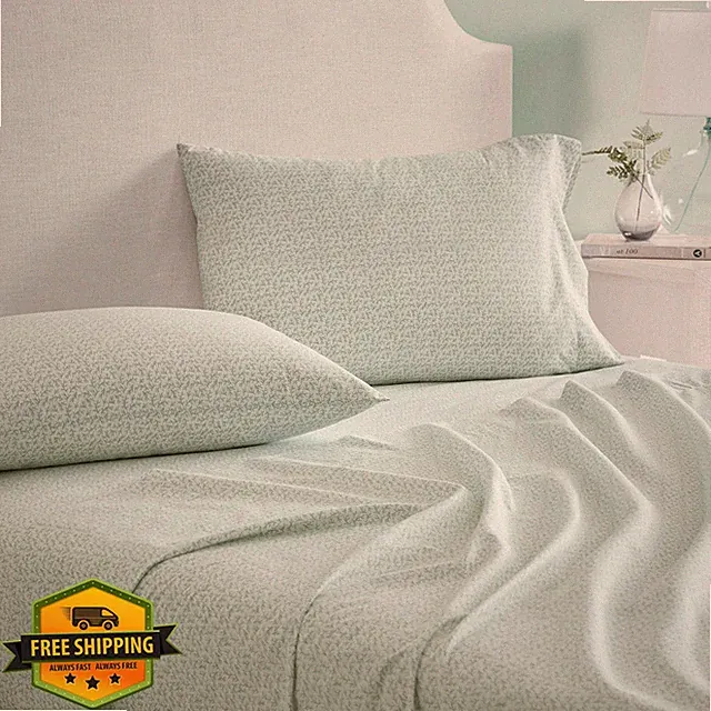 Martha Stewart Queen Sheets Set Cotton Percale Green Leaves Smooth Tailored