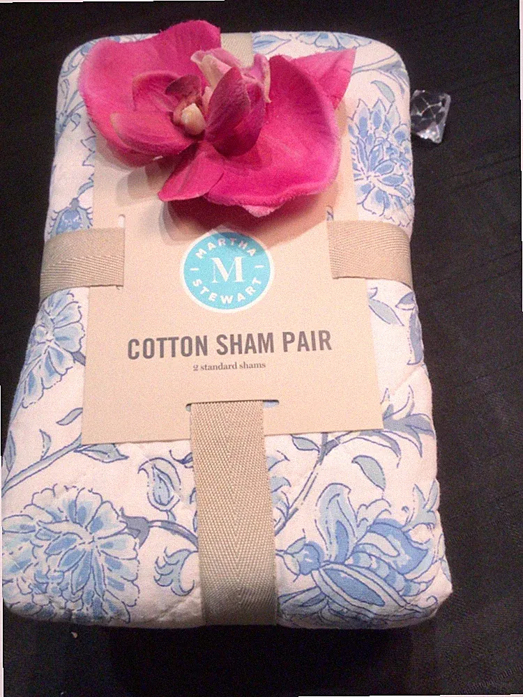 MARTHA STEWART STANDARD Quilted Shams 2 PC MARIELLA BORDER Blue Cotton NEW