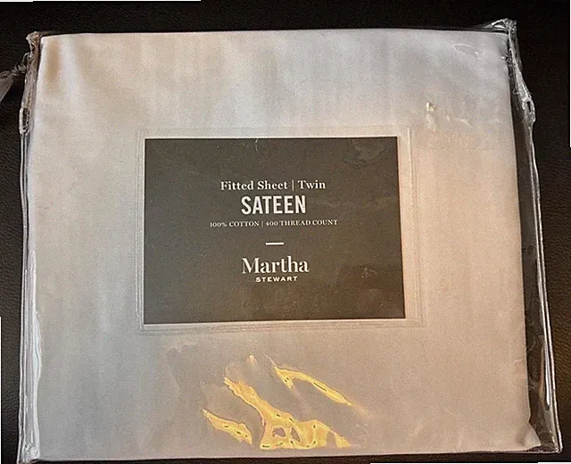 Martha Stewart Twin Fitted Sheet only. Sateen 100% Cotton 400 Count White NIP