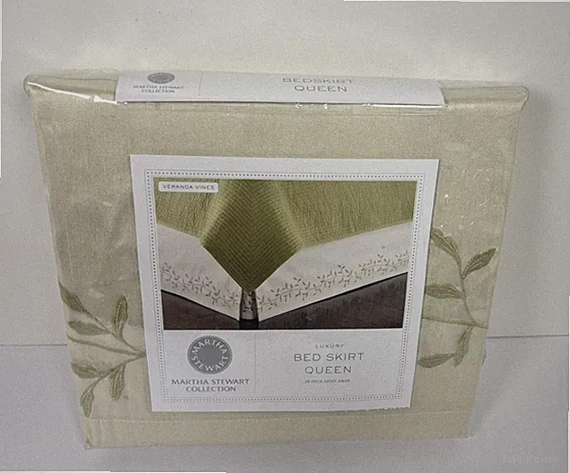 Martha Stewart Veranda Vines Queen Bed Skirt Green Embroidered Floral $170