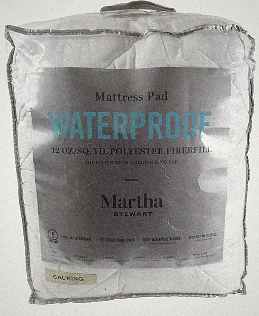 Martha Stewart Waterproof Mattress Pad Cal King White New 22" Deep Pocket Cotton