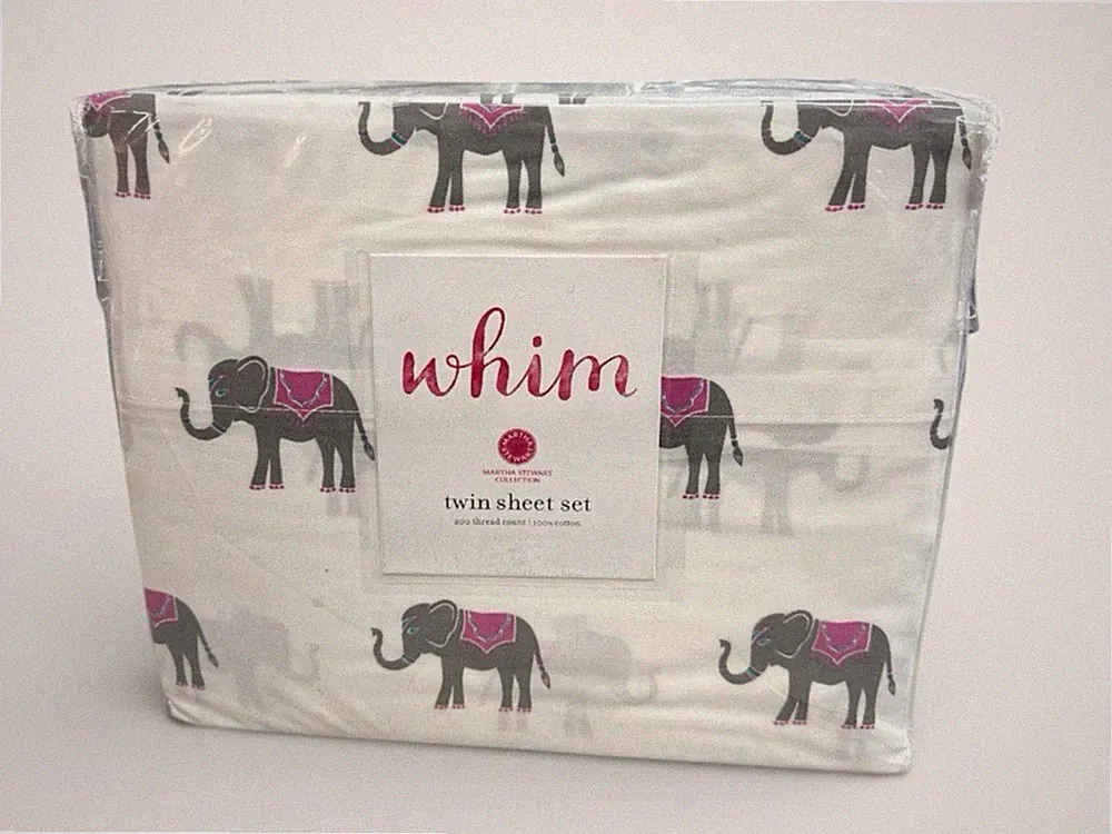 Martha Stewart Whim, Elephant Print 100% Cotton Sheet Set Twin Boho Trunk Show