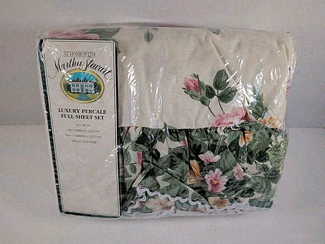 New Martha Stewart 1989 Ardley Pink Floral Flat Full Sheet Standard Pillowcase