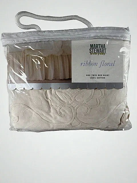 NEW OLD STOCK 2000 Martha Stewart RIBBON FLORAL Twin Bed Skirt 100% Cotton