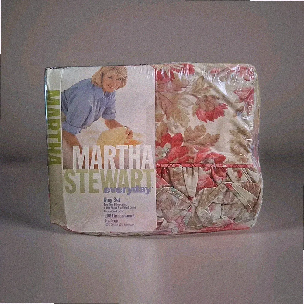 NEW Vintage Martha Stewart King Sheet Set Tea Rose Floral Cottage Lace USA Made