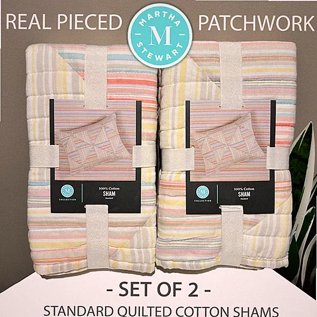 SET OF 2 New Martha Stewart Flora Fauna Yarn Dye REAL Patchwork Standard Shams